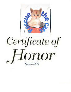Certificate of Honour - cat rescue